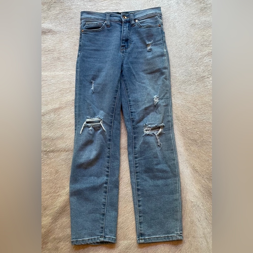 Kendall & Kylie Distressed Womens Blue High Rise Straight Jeans